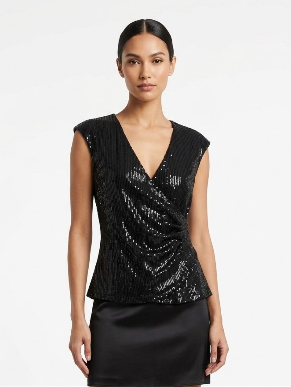 NWOT Burton London Black Sequin Cap Sleeve Blouset Tank Top Medium